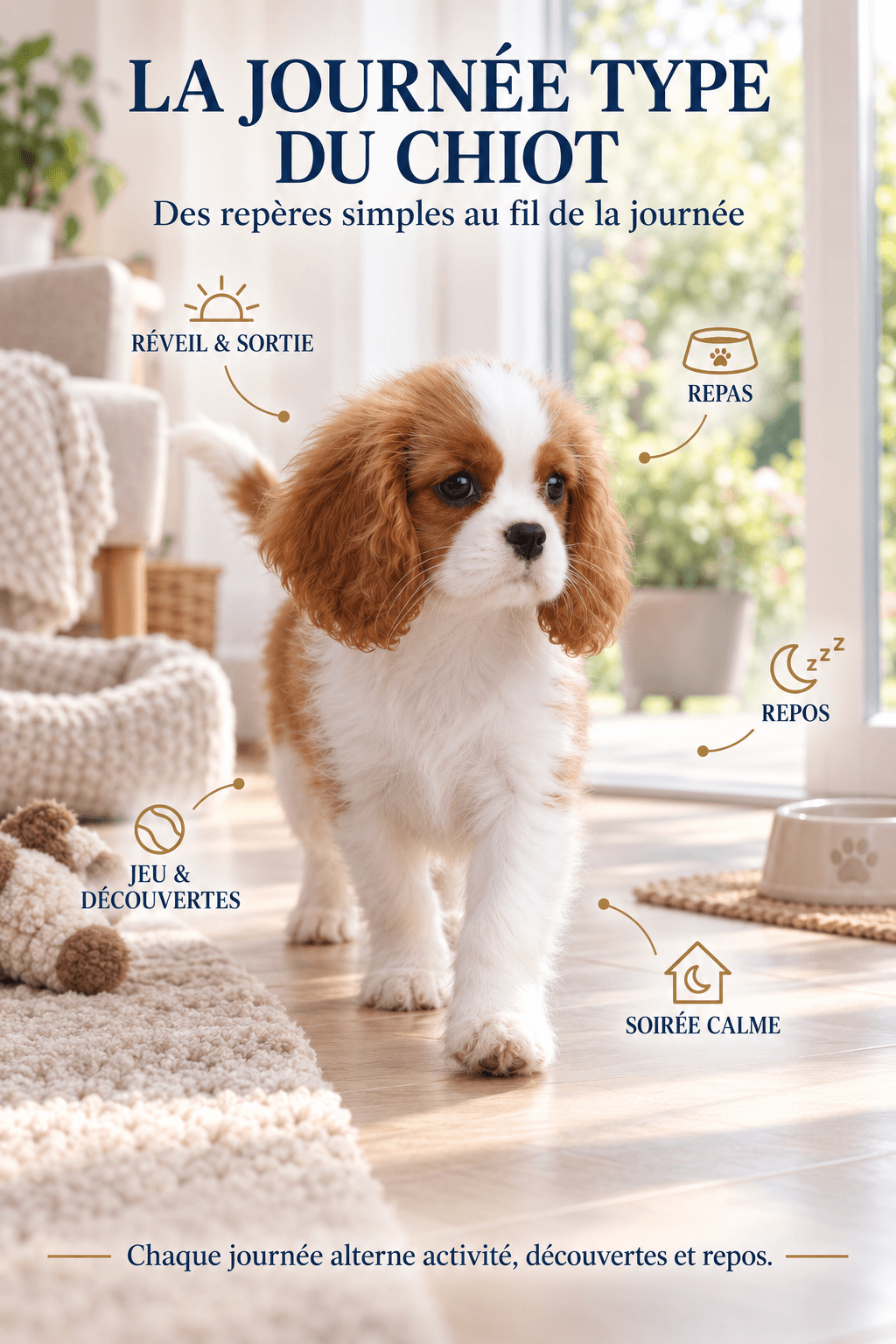 Exemple de routine souple d’une journée type pour un jeune chiot Cavalier King Charles