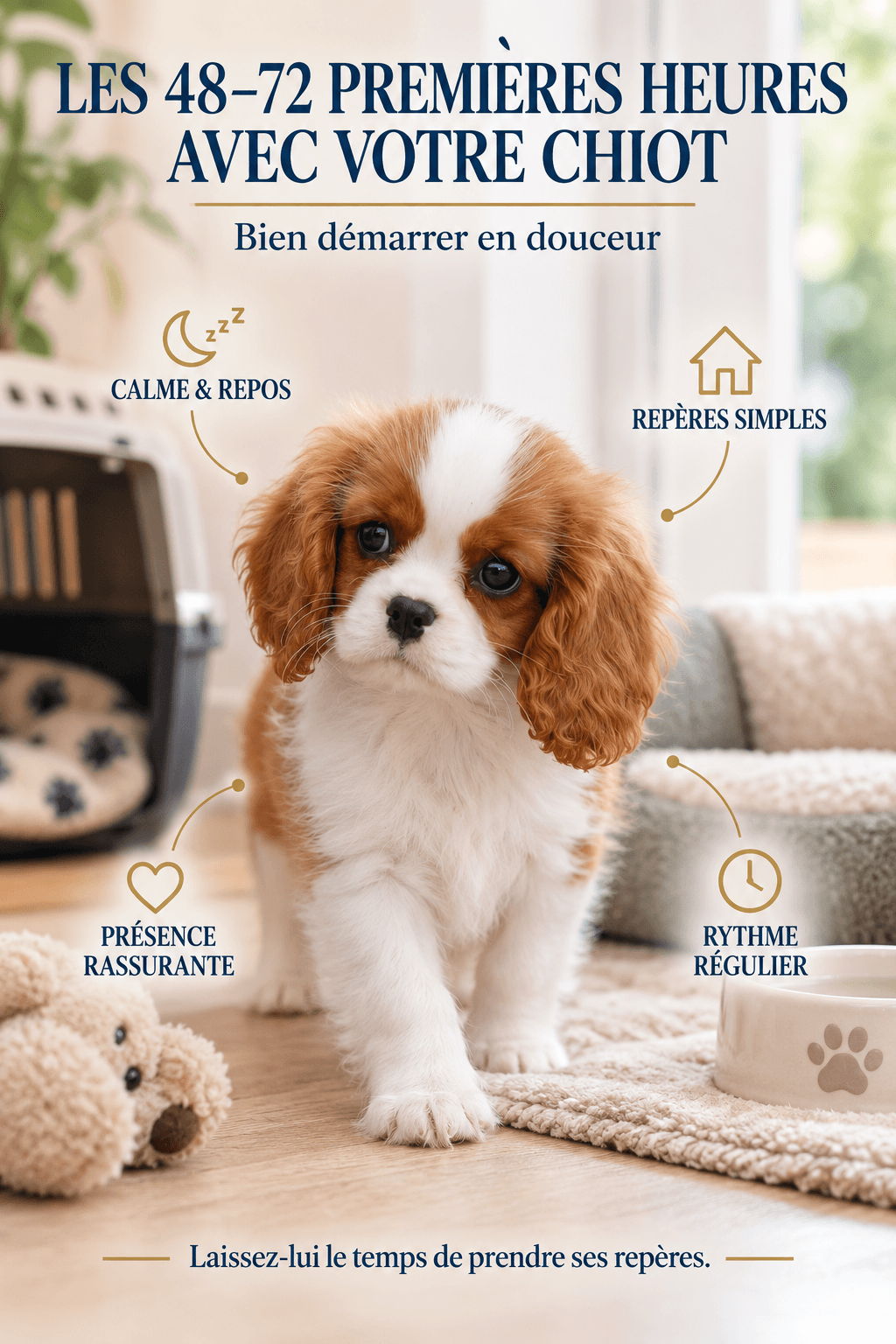 Checklist visuelle des premières 48 à 72 heures du chiot à la maison