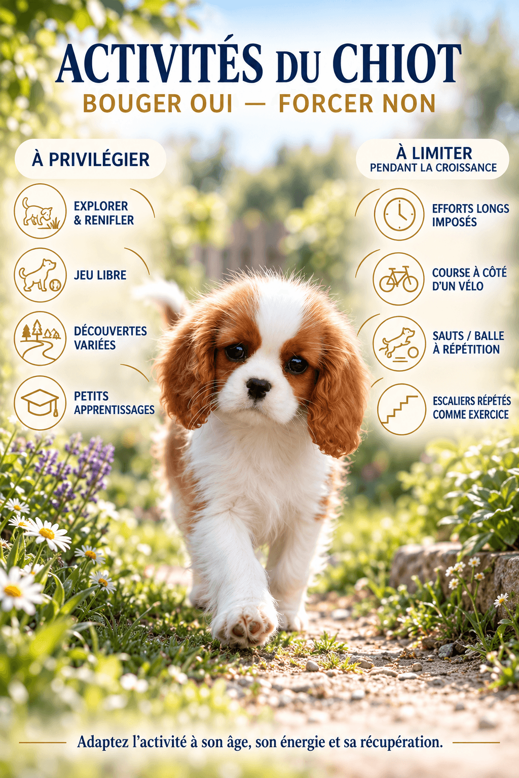 Activités favorables au chiot et efforts répétitifs ou à fort impact à limiter pendant la croissance